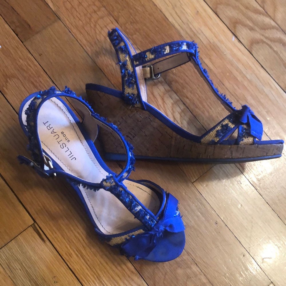 Jill Stuart Blue Raffia Cork Wedges Sz 7